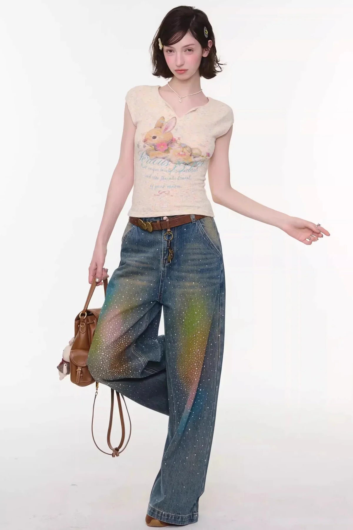 Apricot Rabbit Print Top