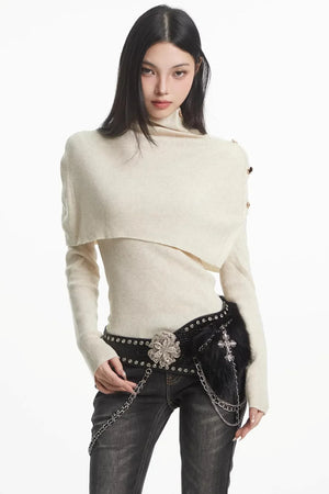 Apricot Turtleneck Knit Sweater