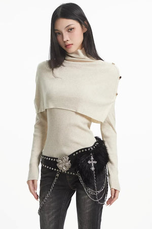 Apricot Turtleneck Knit Sweater