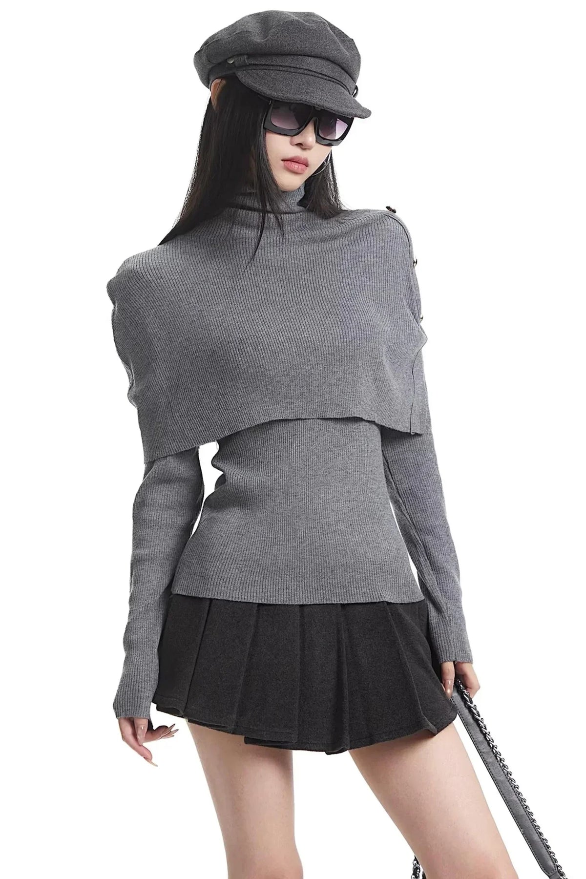 Apricot Turtleneck Knit Sweater