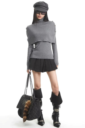 Apricot Turtleneck Knit Sweater