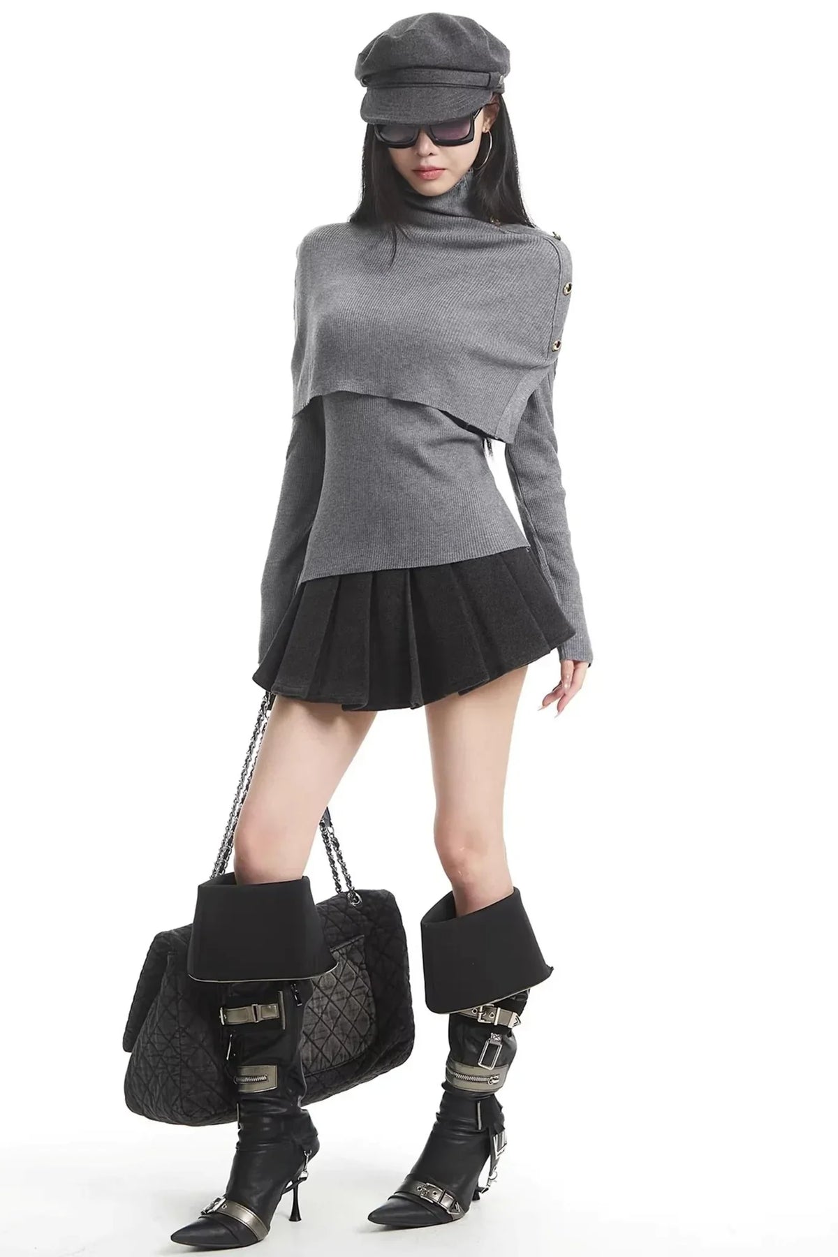 Apricot Turtleneck Knit Sweater