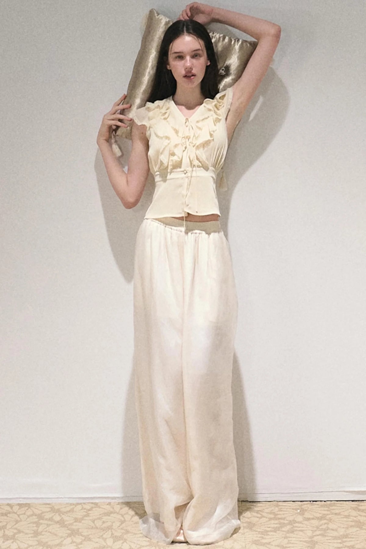 Apricot Wind Satin Wide-Leg Pants