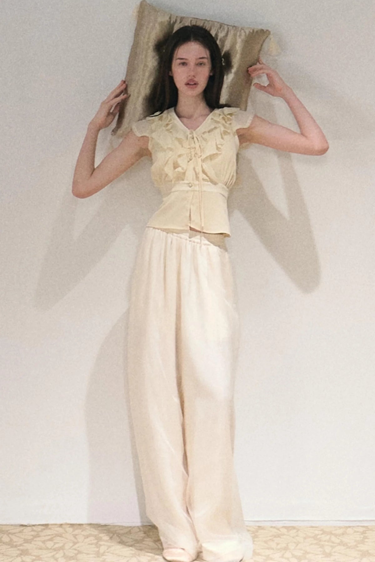 Apricot Wind Satin Wide-Leg Pants