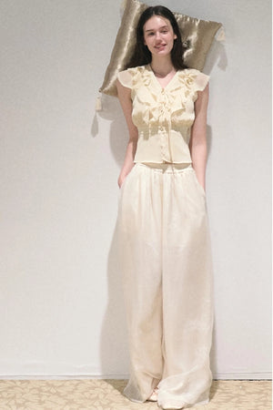 Apricot Wind Satin Wide-Leg Pants