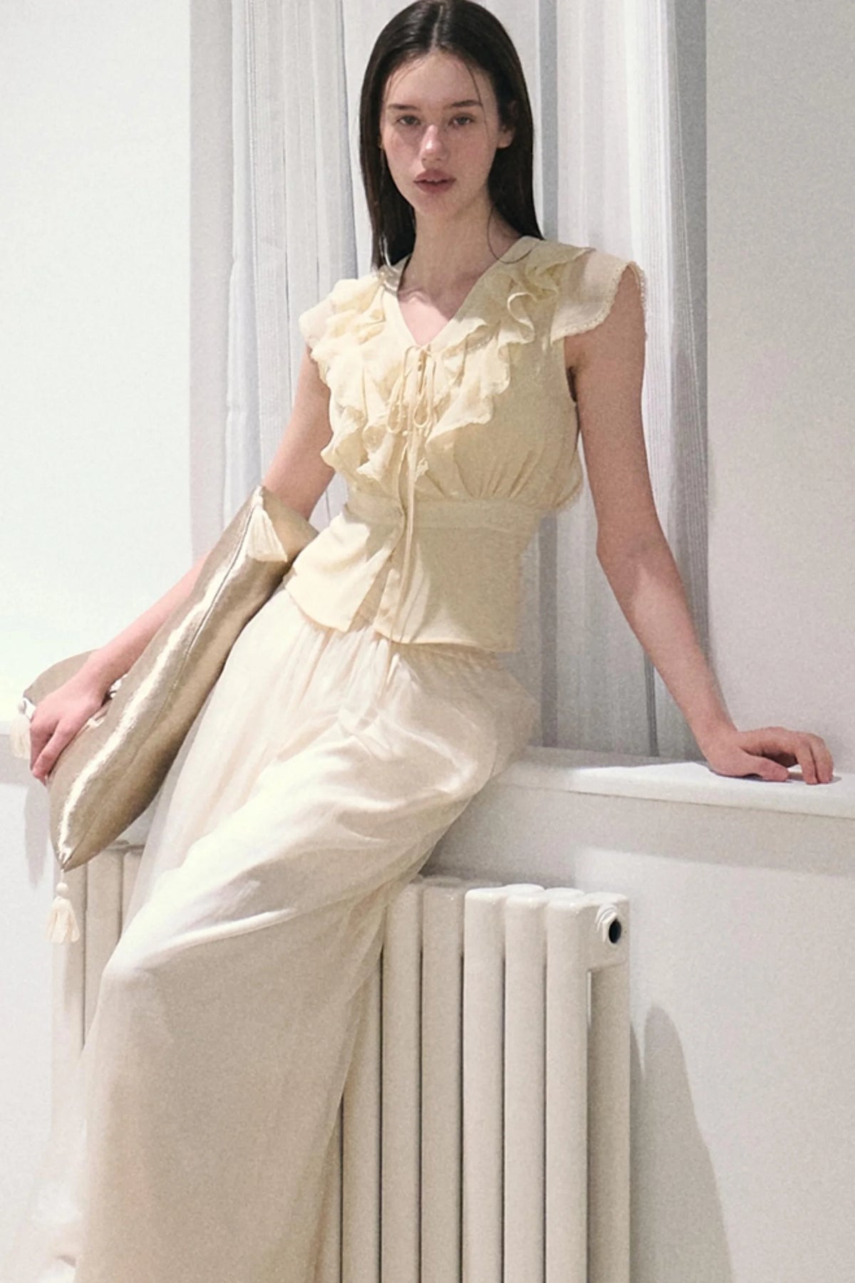 Apricot Wind Satin Wide-Leg Pants