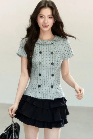 Artistic Plaid Doll Collar Blouse