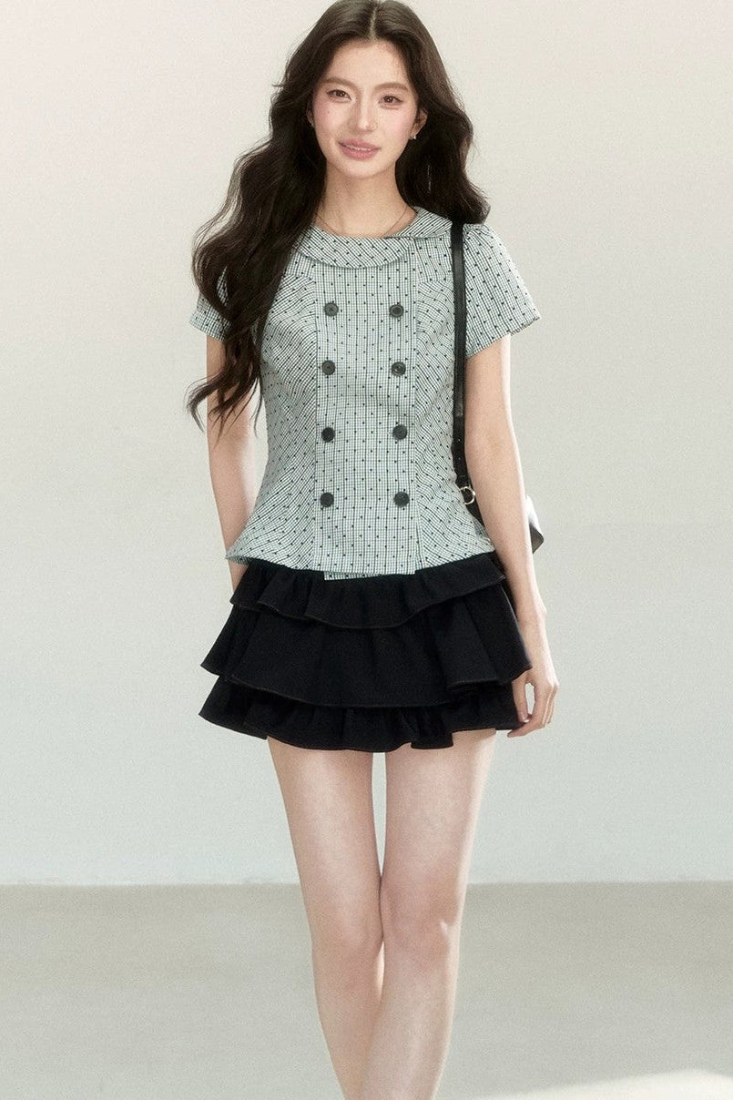 Artistic Plaid Doll Collar Blouse