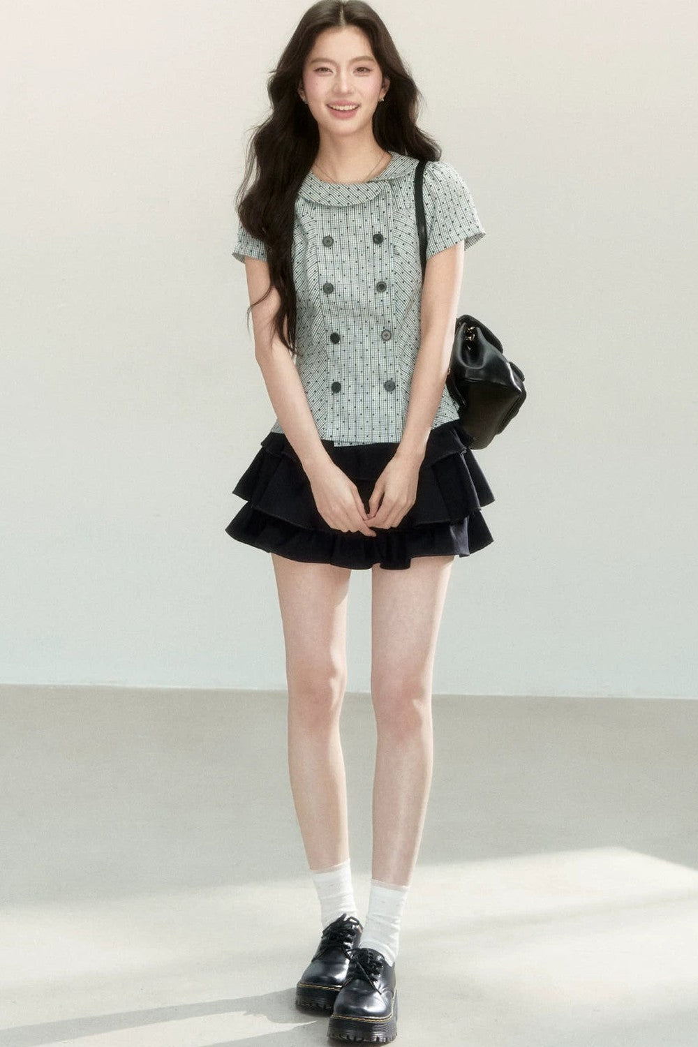 Artistic Plaid Doll Collar Blouse