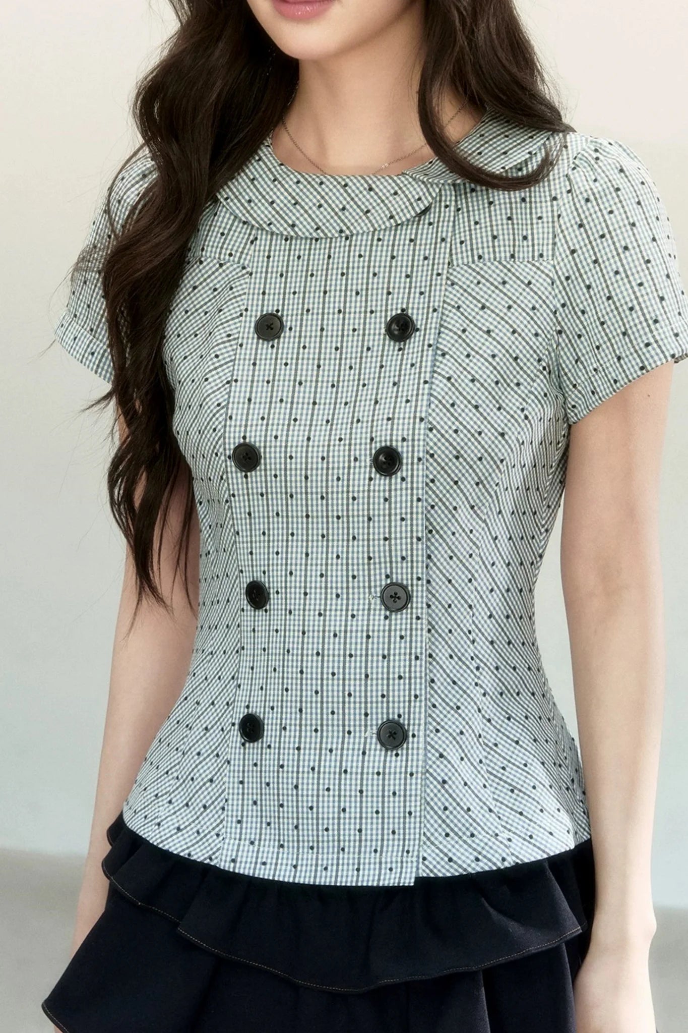 Artistic Plaid Doll Collar Blouse