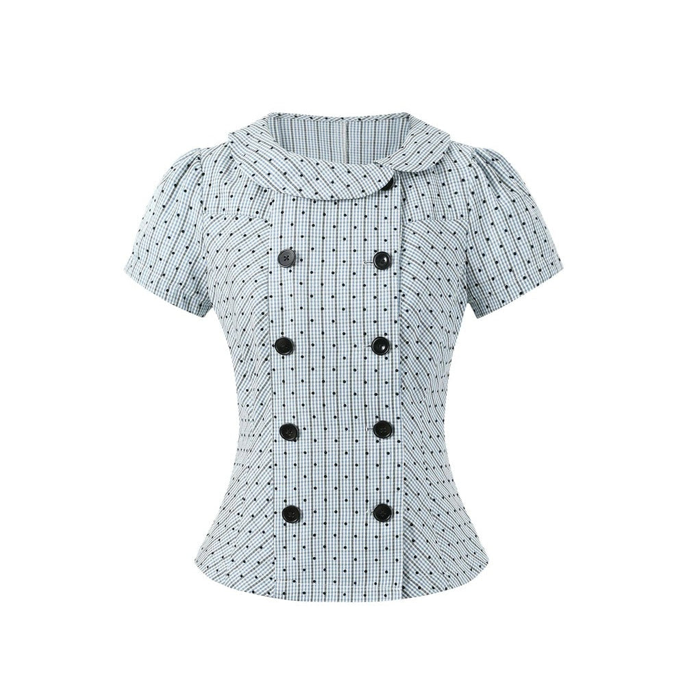 Artistic Plaid Doll Collar Blouse