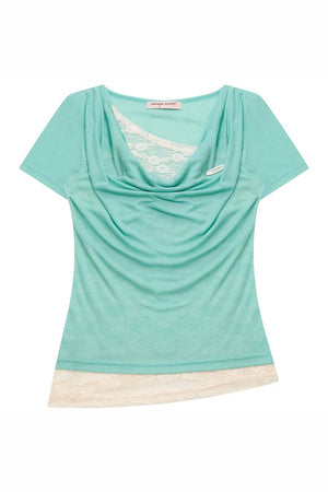 Asymmetric Mint Green Lace Top