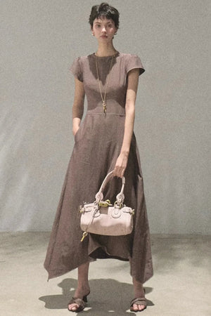 Asymmetrical Color Block Denim Dress