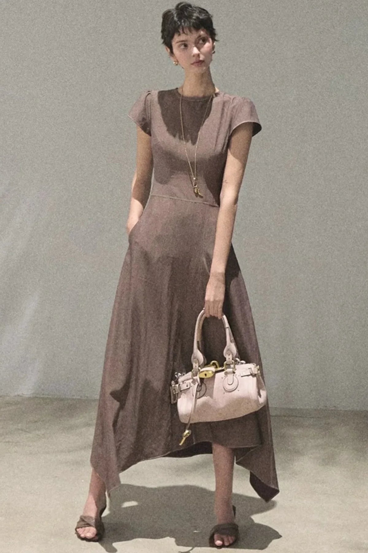 Asymmetrical Color Block Denim Dress