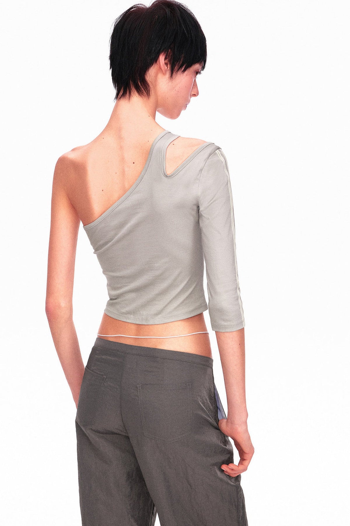 Asymmetrical Color-Button Off-Shoulder Top