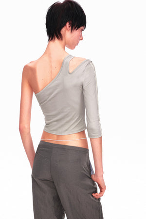 Asymmetrical Color-Button Off-Shoulder Top