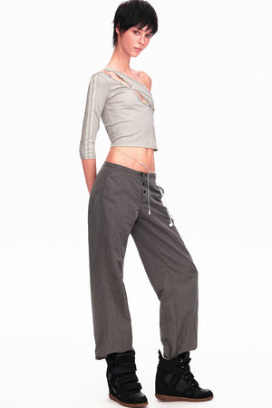 Asymmetrical Color-Button Off-Shoulder Top