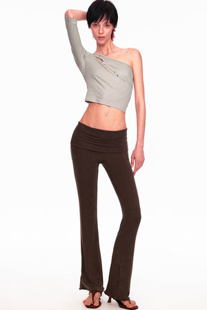 Asymmetrical Color-Button Off-Shoulder Top