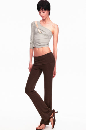 Asymmetrical Color-Button Off-Shoulder Top