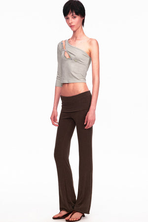 Asymmetrical Color-Button Off-Shoulder Top