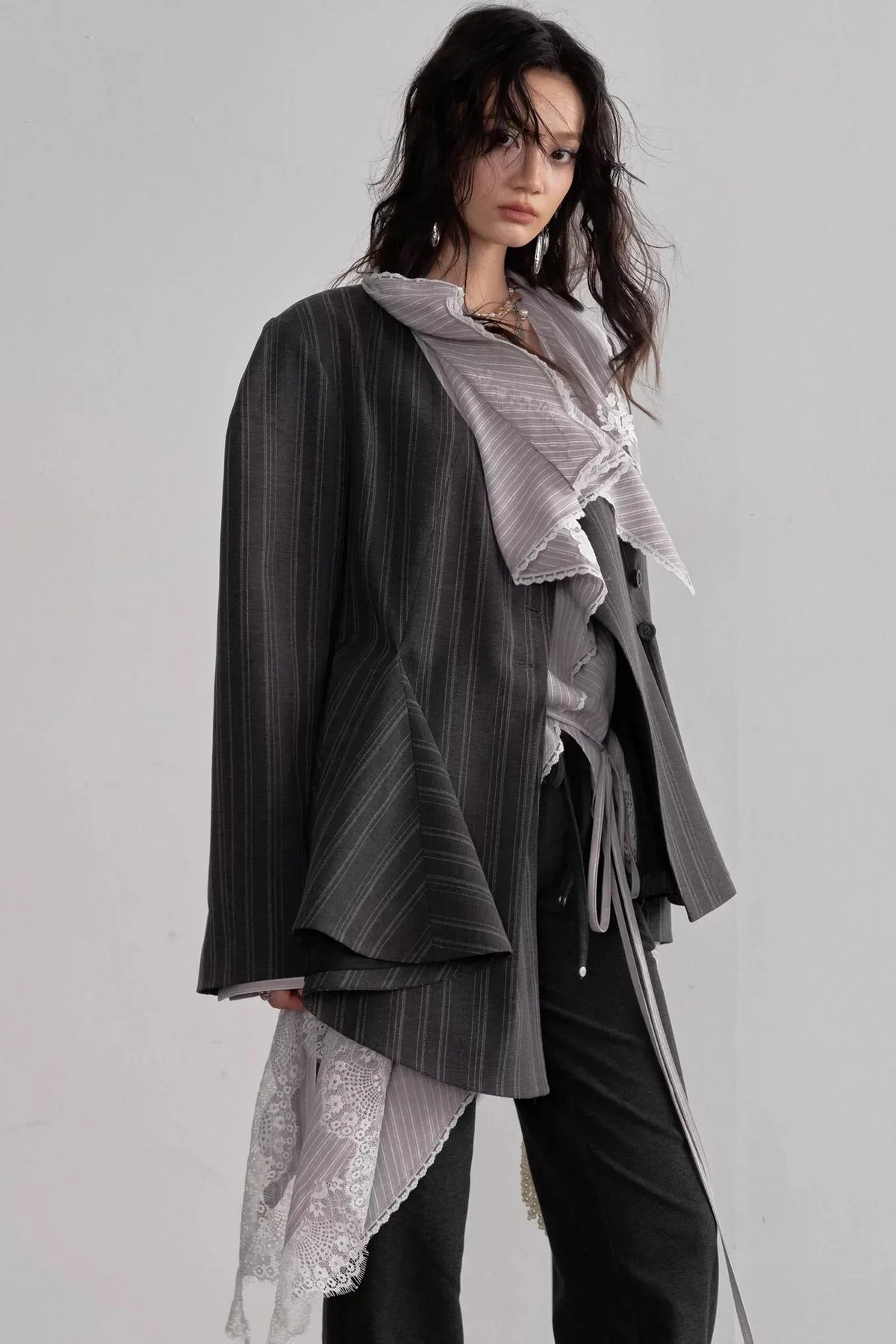 Asymmetrical Gray Striped Blazer