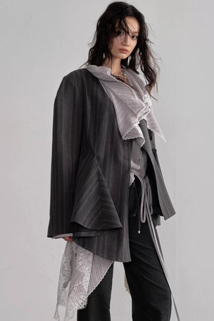 Asymmetrical Gray Striped Blazer