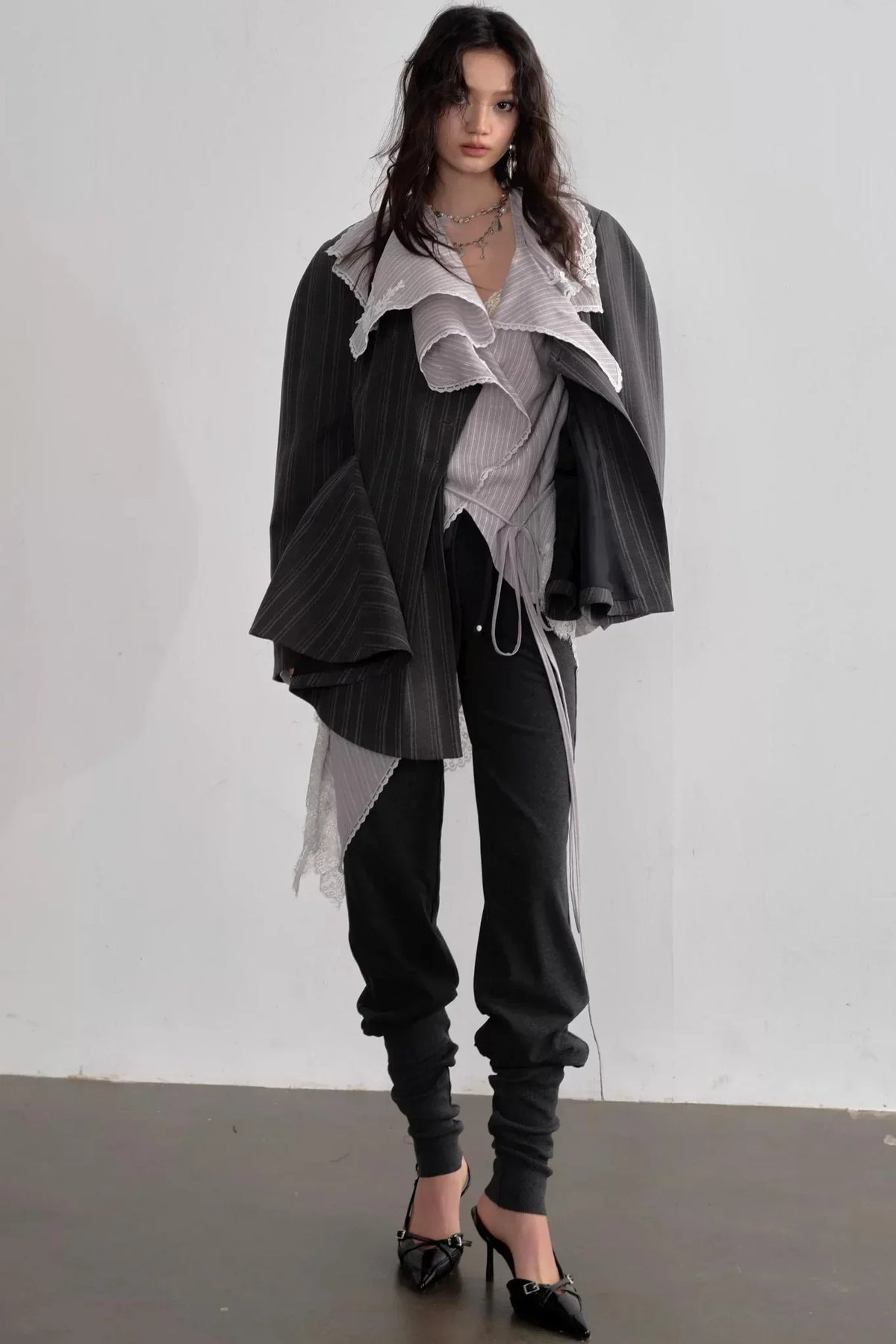 Asymmetrical Gray Striped Blazer