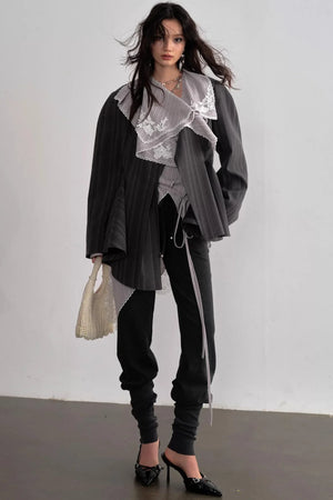 Asymmetrical Gray Striped Blazer