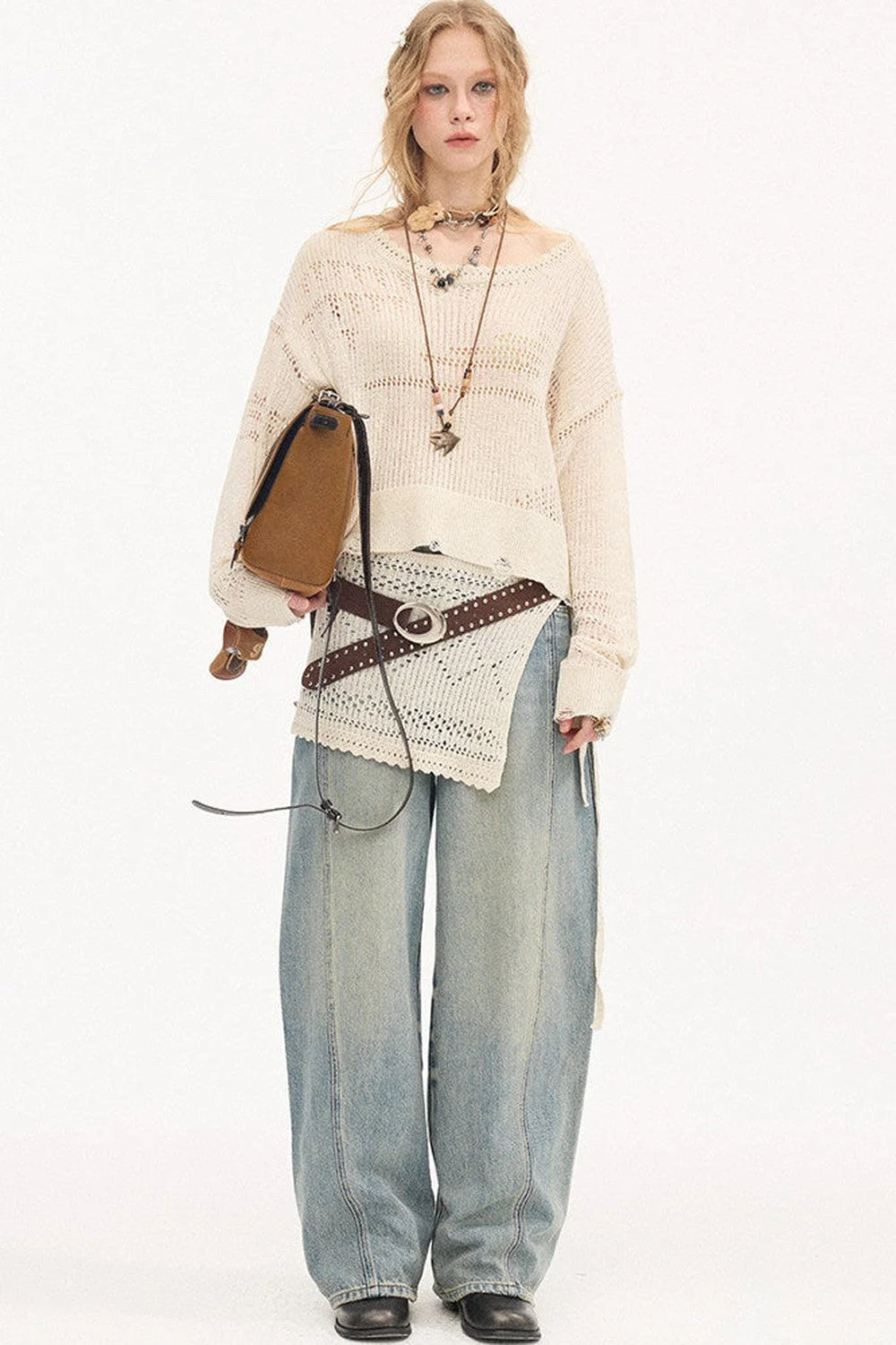 Asymmetrical Knit Off-Shoulder Top Set-Up