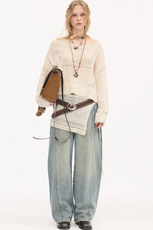 Asymmetrical Knit Off-Shoulder Top Set-Up