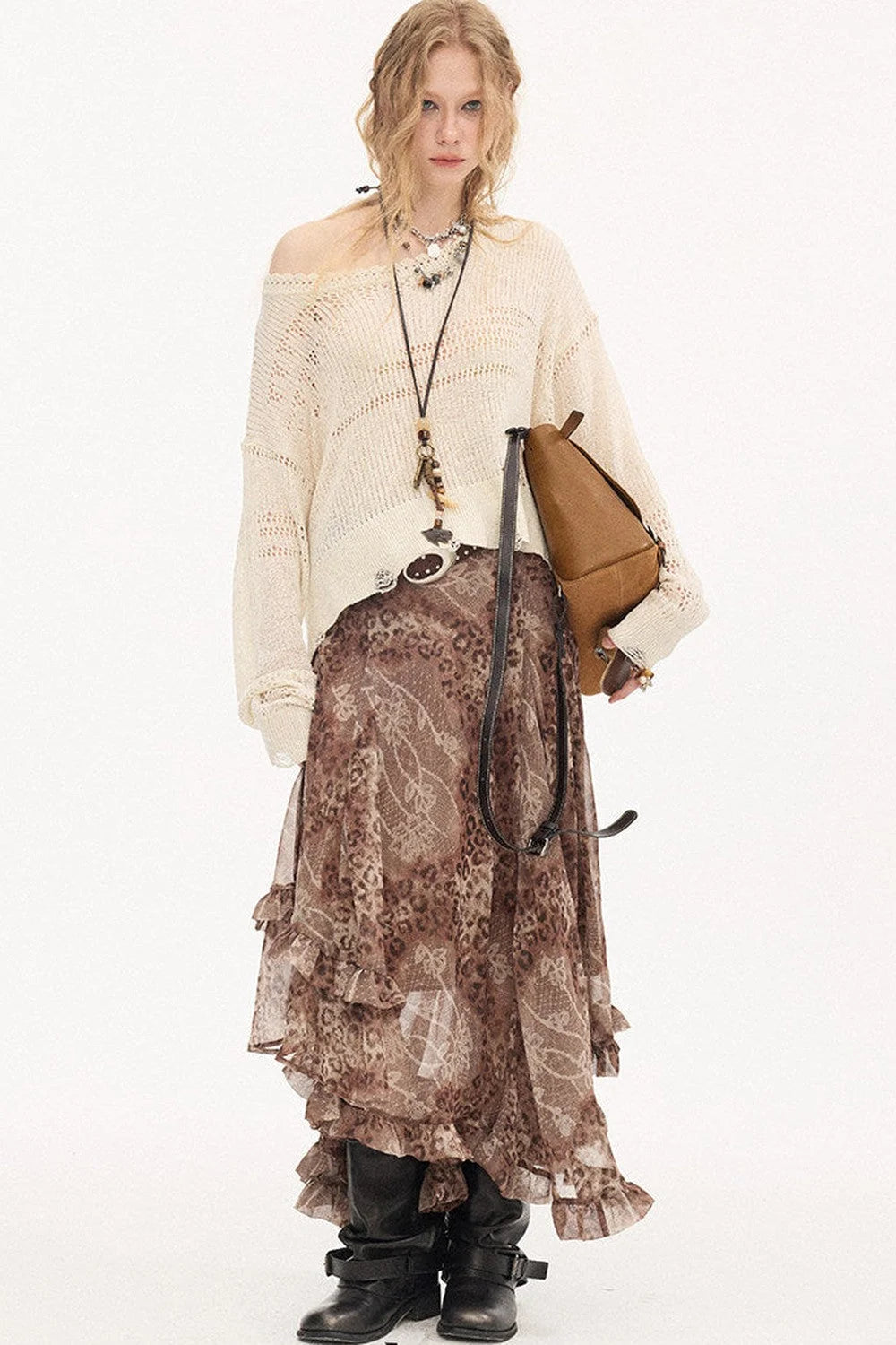 Asymmetrical Knit Off-Shoulder Top Set-Up