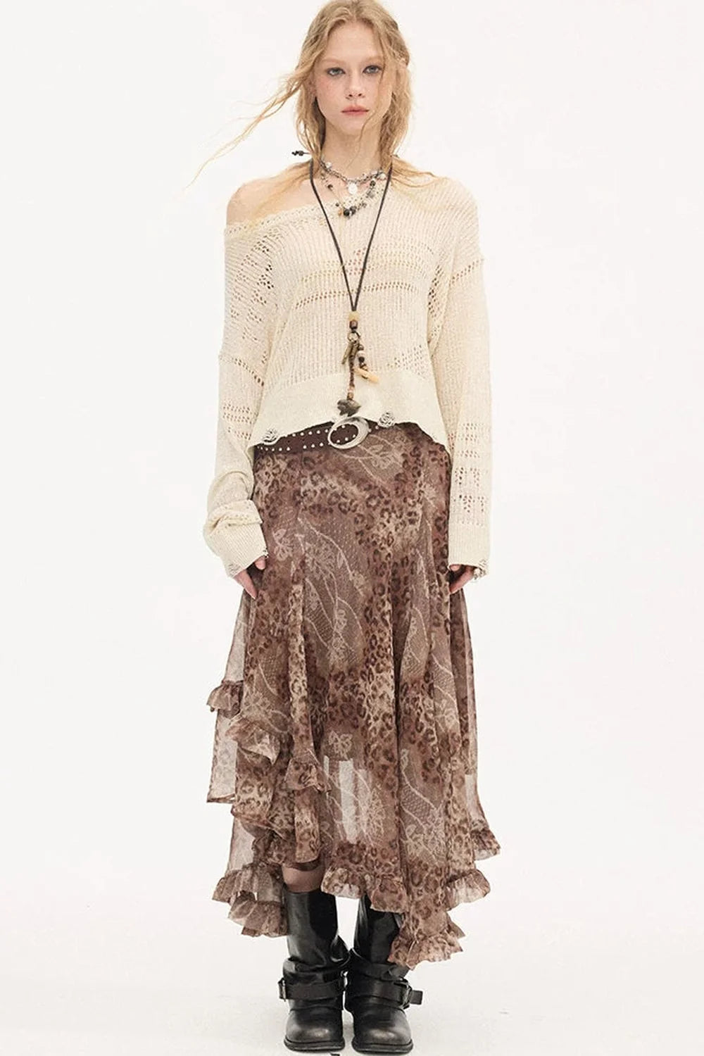 Asymmetrical Knit Off-Shoulder Top Set-Up