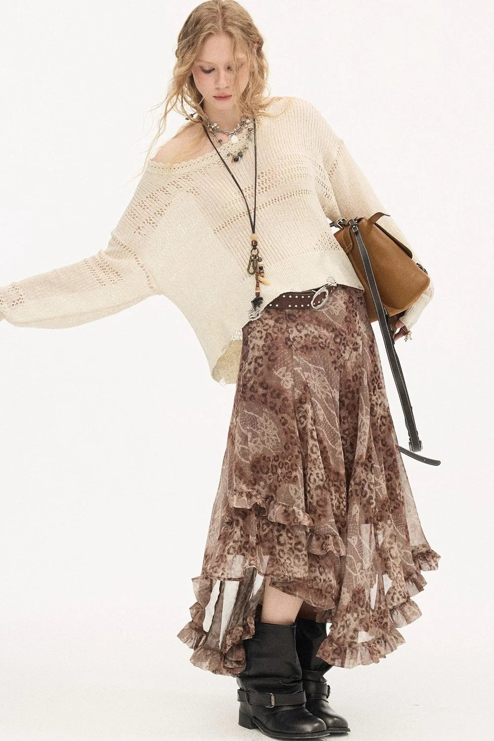 Asymmetrical Knit Off-Shoulder Top Set-Up