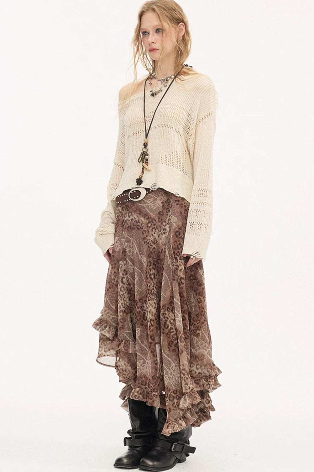 Asymmetrical Knit Off-Shoulder Top Set-Up