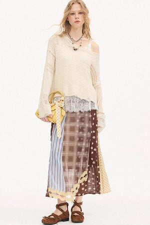 Asymmetrical Knit Off-Shoulder Top Set-Up