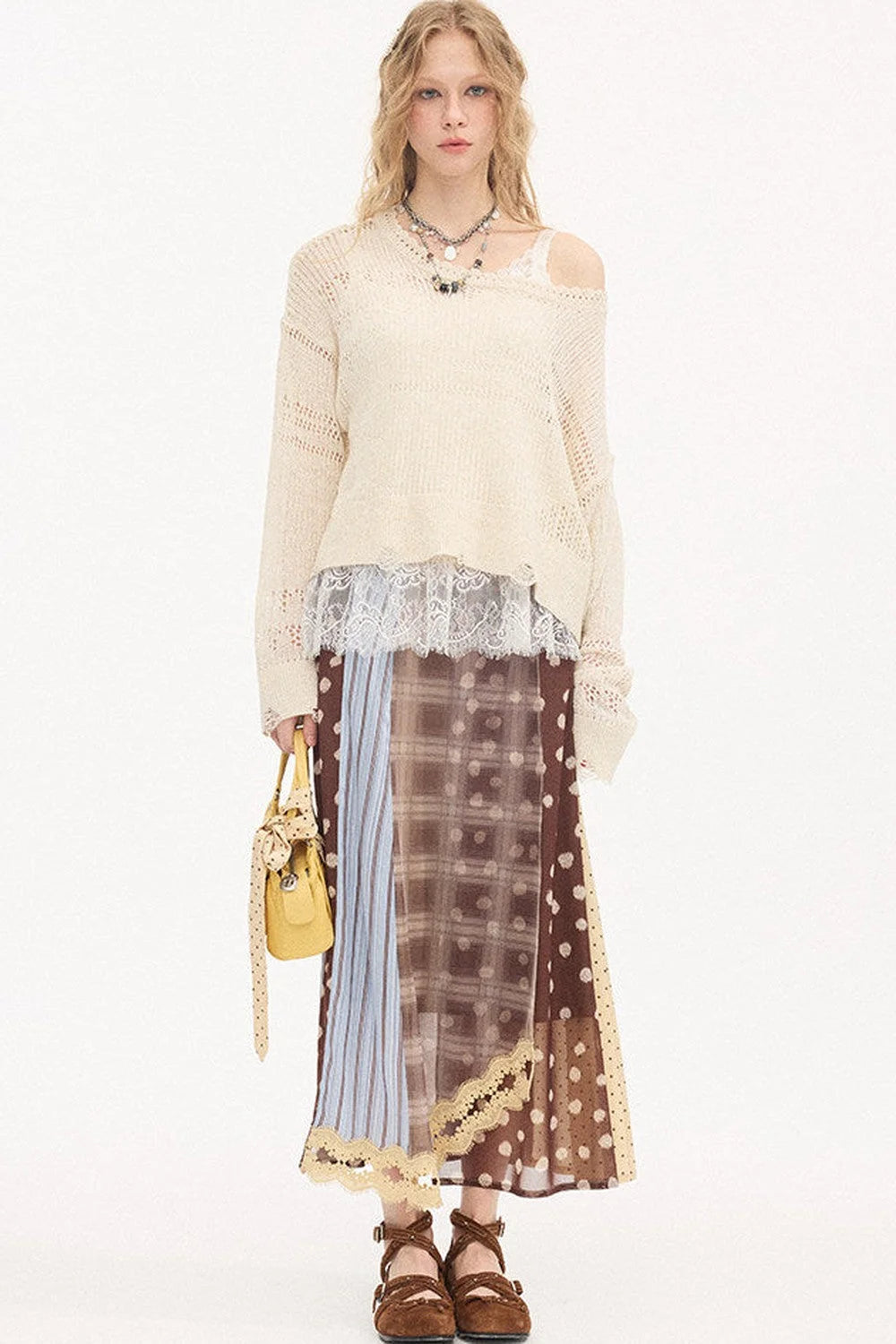 Asymmetrical Knit Off-Shoulder Top Set-Up
