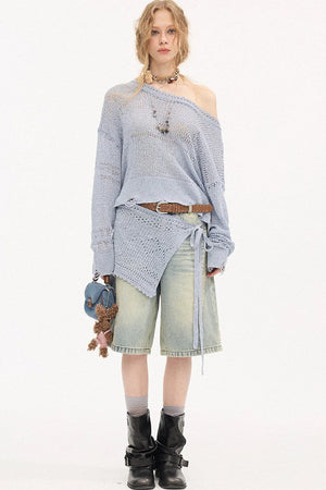 Asymmetrical Knit Off-Shoulder Top Set-Up
