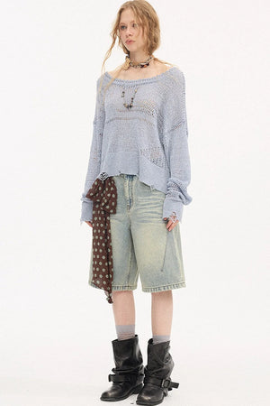 Asymmetrical Knit Off-Shoulder Top Set-Up
