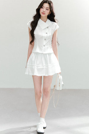 Asymmetrical Lapel Waist-Cinching Top Set-Up