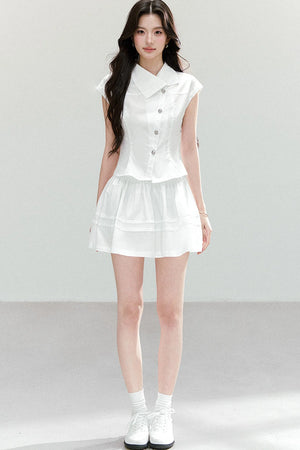 Asymmetrical Lapel Waist-Cinching Top Set-Up