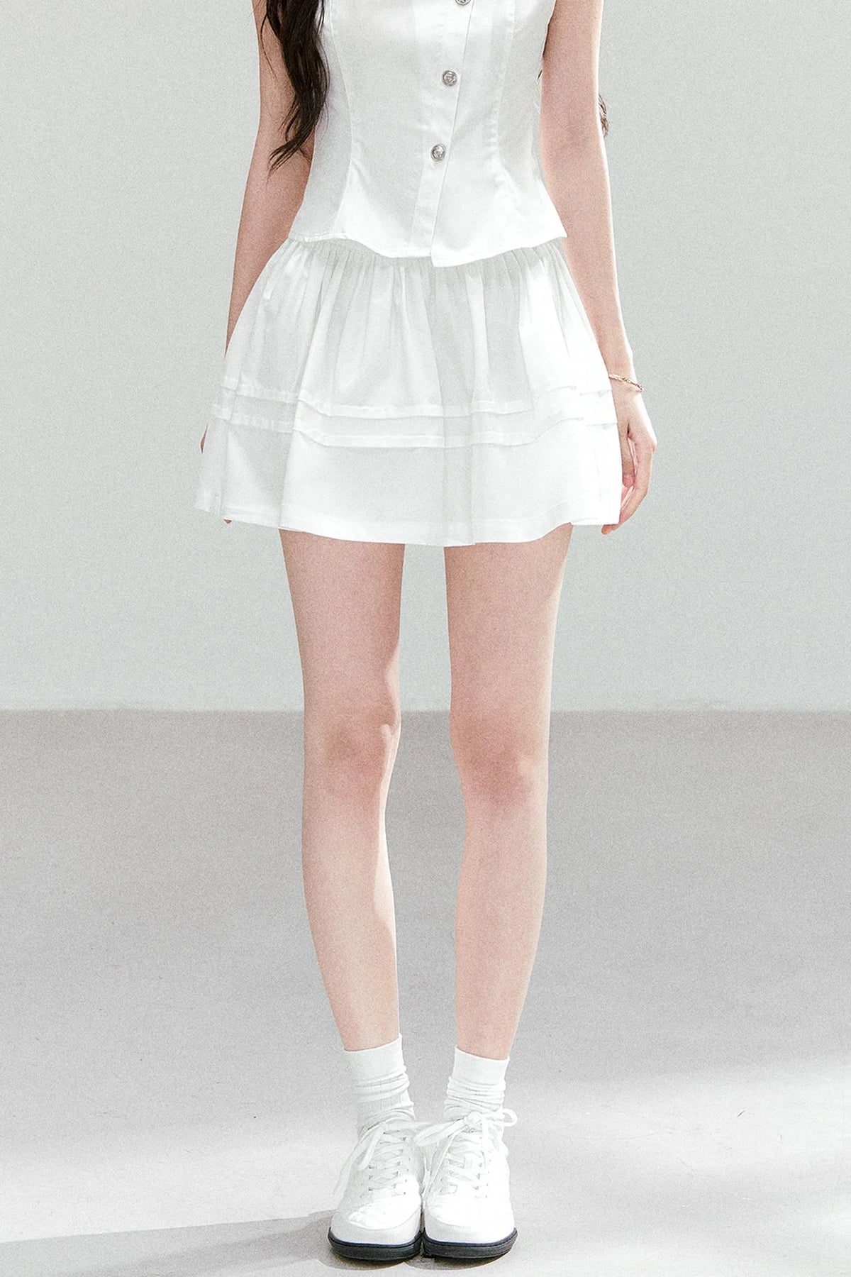 Asymmetrical Lapel Waist-Cinching Top Set-Up