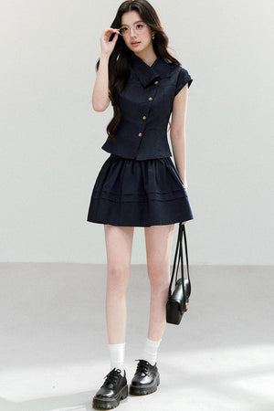 Asymmetrical Lapel Waist-Cinching Top Set-Up