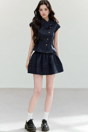 Asymmetrical Lapel Waist-Cinching Top Set-Up
