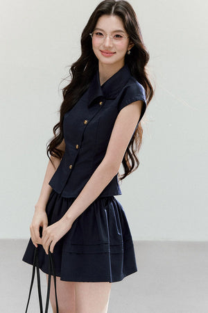 Asymmetrical Lapel Waist-Cinching Top Set-Up