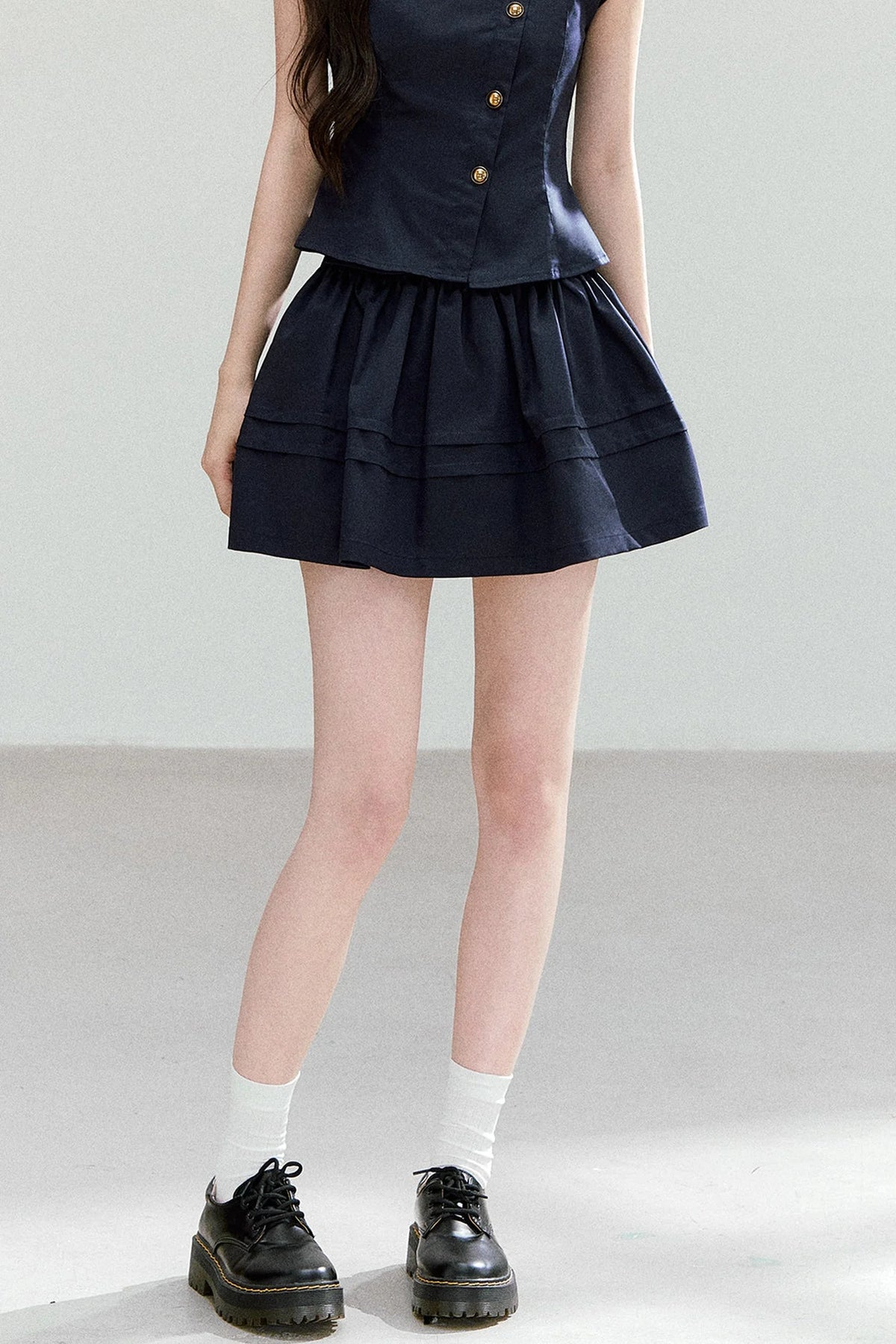Asymmetrical Lapel Waist-Cinching Top Set-Up