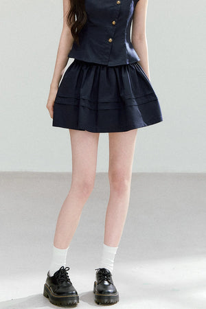 Asymmetrical Lapel Waist-Cinching Top Set-Up