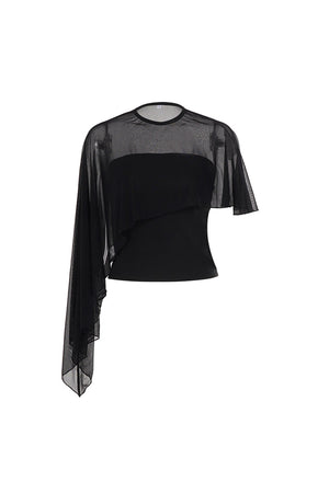 Asymmetrical Mesh Vest and Tube Top T-Shirt Set