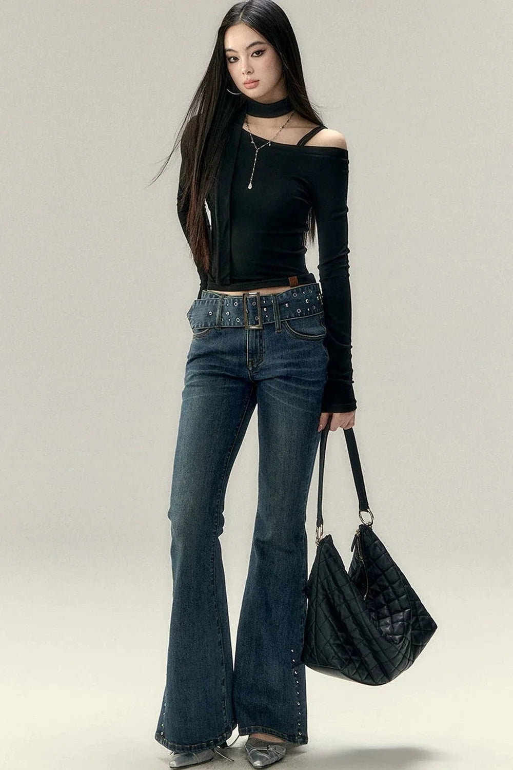 Asymmetrical Off-Shoulder Washed Shirt Set-Up