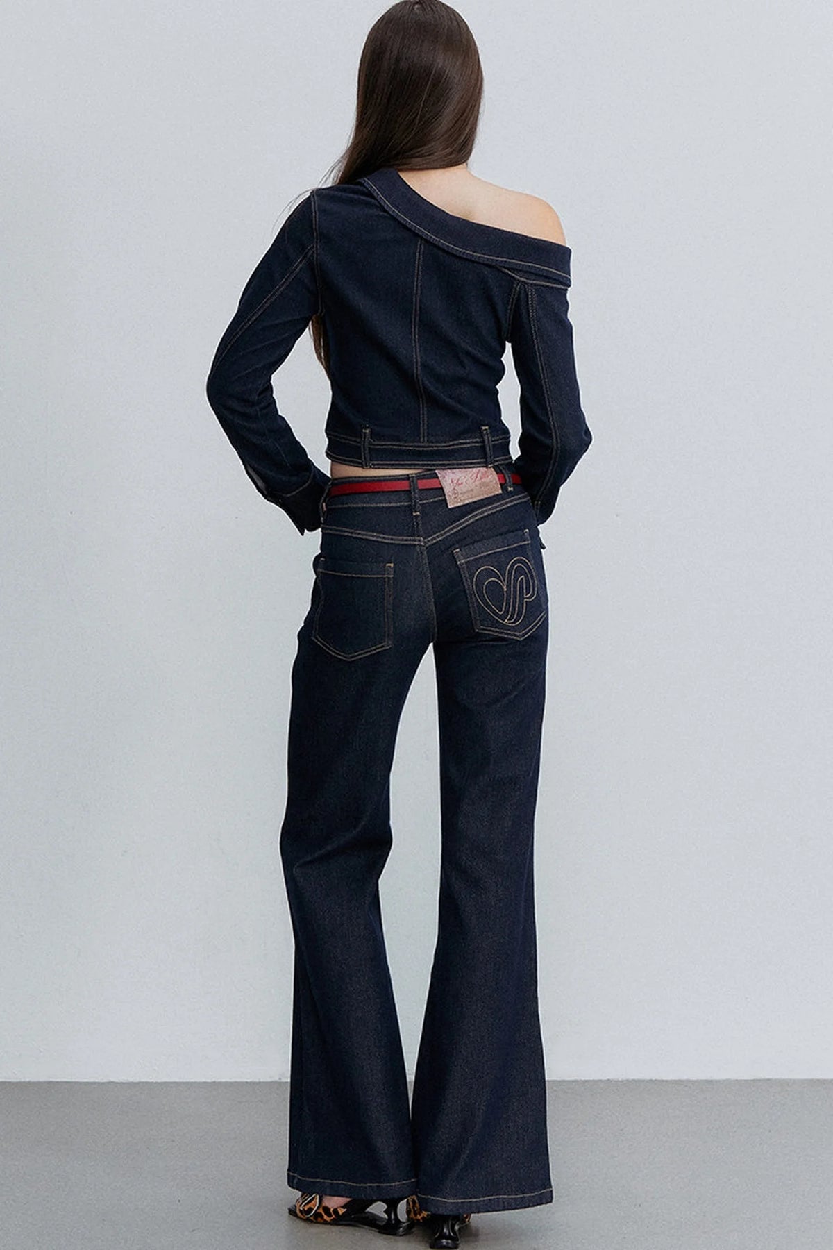 Asymmetrical One-Shoulder Denim Shirt