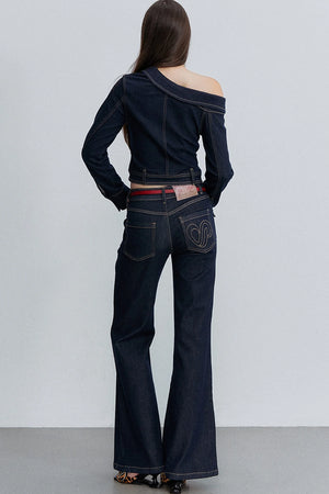 Asymmetrical One-Shoulder Denim Shirt